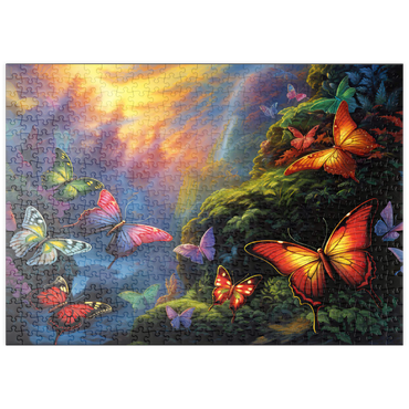 Darstellung des Puzzle Motivs puzzleplate Colorful Butterflies in Enchanted Forest 500 Puzzle