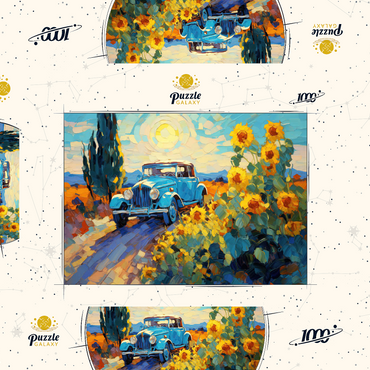 Darstellung des Puzzle Motivs Classic Car and Sunflowers Under Bright Sun 1000 Puzzle Schachtel 3D Modell