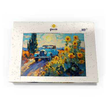 Darstellung des Puzzle Motivs Classic Car and Sunflowers Under Bright Sun 500 Puzzle Schachtel Ansicht3