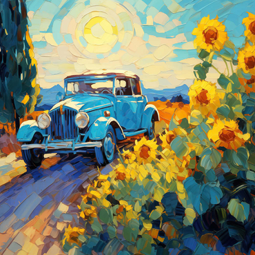 Darstellung des Puzzle Motivs Classic Car and Sunflowers Under Bright Sun 500 Puzzle 3D Modell