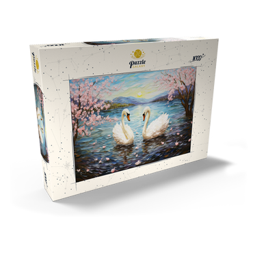 Darstellung des Puzzle Motivs Swans and Cherry Blossoms at Sunrise 1000 Puzzle Schachtel Ansicht2