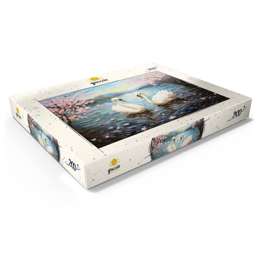 Darstellung des Puzzle Motivs Swans and Cherry Blossoms at Sunrise 200 Puzzle Schachtel Ansicht1