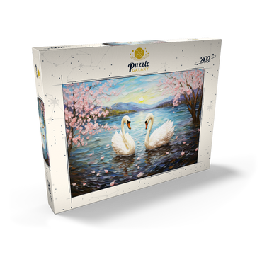 Darstellung des Puzzle Motivs Swans and Cherry Blossoms at Sunrise 200 Puzzle Schachtel Ansicht2