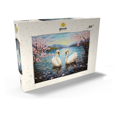 Darstellung des Puzzle Motivs Swans and Cherry Blossoms at Sunrise 500 Puzzle Schachtel Ansicht2