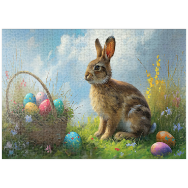 Darstellung des Puzzle Motivs puzzleplate Easter Bunny with Colorful Eggs 1000 Puzzle