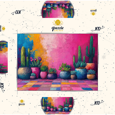 Darstellung des Puzzle Motivs Colorful Cactus and Succulent Display 100 Puzzle Schachtel 3D Modell
