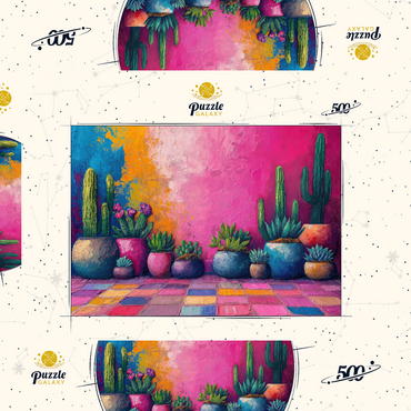 Darstellung des Puzzle Motivs Colorful Cactus and Succulent Display 500 Puzzle Schachtel 3D Modell
