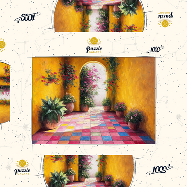 Darstellung des Puzzle Motivs Sunny Courtyard with Potted Flowers 1000 Puzzle Schachtel 3D Modell