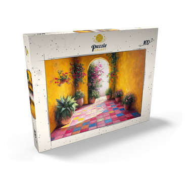 Darstellung des Puzzle Motivs Sunny Courtyard with Potted Flowers 100 Puzzle Schachtel Ansicht2