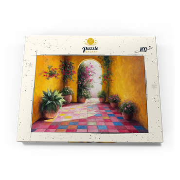 Darstellung des Puzzle Motivs Sunny Courtyard with Potted Flowers 100 Puzzle Schachtel Ansicht3