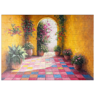 Darstellung des Puzzle Motivs puzzleplate Sunny Courtyard with Potted Flowers 100 Puzzle