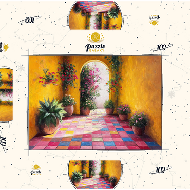 Darstellung des Puzzle Motivs Sunny Courtyard with Potted Flowers 100 Puzzle Schachtel 3D Modell