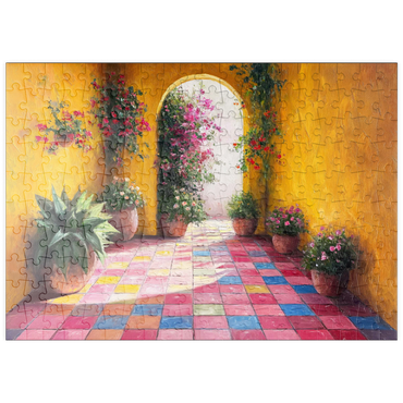 Darstellung des Puzzle Motivs puzzleplate Sunny Courtyard with Potted Flowers 200 Puzzle