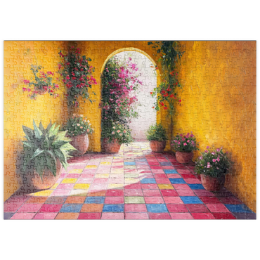 Darstellung des Puzzle Motivs puzzleplate Sunny Courtyard with Potted Flowers 500 Puzzle