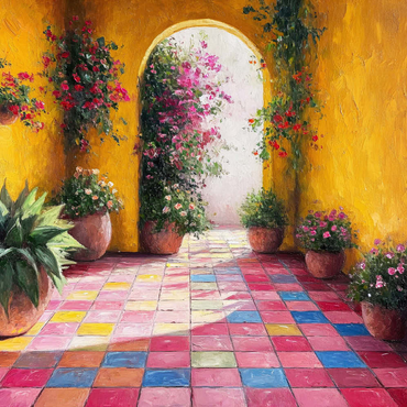 Darstellung des Puzzle Motivs Sunny Courtyard with Potted Flowers 500 Puzzle 3D Modell
