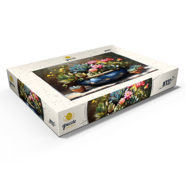 Darstellung des Puzzle Motivs Blooming Succulents in Blue Ceramic Pot 1000 Puzzle Schachtel Ansicht1