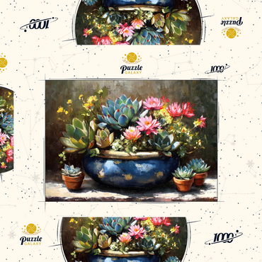 Darstellung des Puzzle Motivs Blooming Succulents in Blue Ceramic Pot 1000 Puzzle Schachtel 3D Modell