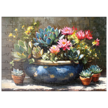 Darstellung des Puzzle Motivs puzzleplate Blooming Succulents in Blue Ceramic Pot 100 Puzzle