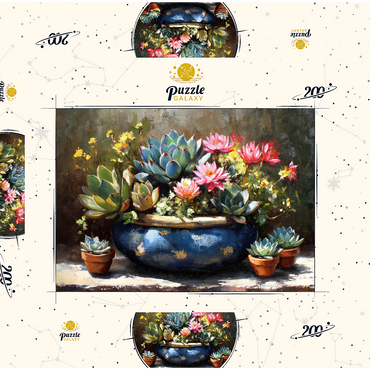 Darstellung des Puzzle Motivs Blooming Succulents in Blue Ceramic Pot 200 Puzzle Schachtel 3D Modell