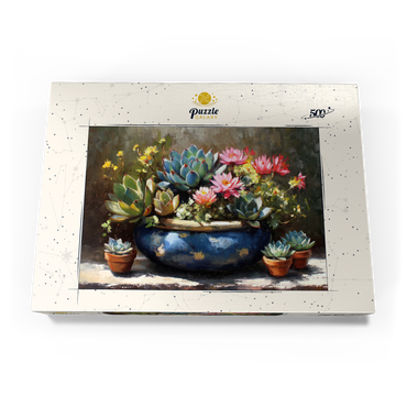 Darstellung des Puzzle Motivs Blooming Succulents in Blue Ceramic Pot 500 Puzzle Schachtel Ansicht3