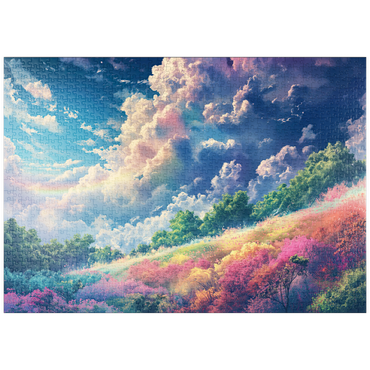Darstellung des Puzzle Motivs puzzleplate Vibrant Meadow Under Rainbow Clouds 1000 Puzzle