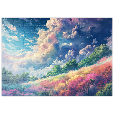 Darstellung des Puzzle Motivs puzzleplate Vibrant Meadow Under Rainbow Clouds 100 Puzzle
