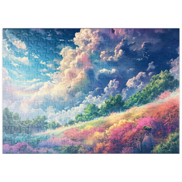 Darstellung des Puzzle Motivs puzzleplate Vibrant Meadow Under Rainbow Clouds 200 Puzzle