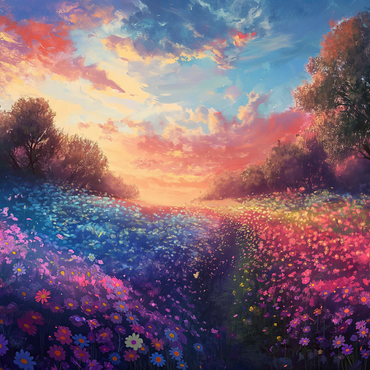 Darstellung des Puzzle Motivs Sunset Over Vibrant Flower Fields 1000 Puzzle 3D Modell