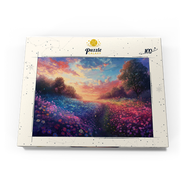 Darstellung des Puzzle Motivs Sunset Over Vibrant Flower Fields 100 Puzzle Schachtel Ansicht3