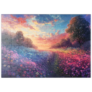 Darstellung des Puzzle Motivs puzzleplate Sunset Over Vibrant Flower Fields 100 Puzzle