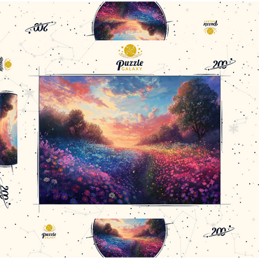 Darstellung des Puzzle Motivs Sunset Over Vibrant Flower Fields 200 Puzzle Schachtel 3D Modell