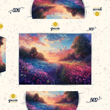 Darstellung des Puzzle Motivs Sunset Over Vibrant Flower Fields 500 Puzzle Schachtel 3D Modell
