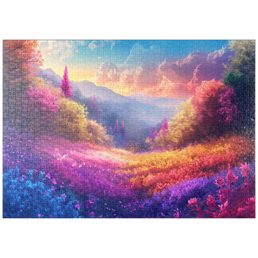 Darstellung des Puzzle Motivs puzzleplate Vivid Rainbow Forest Valley 1000 Puzzle
