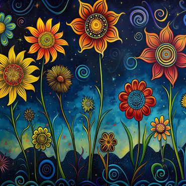 Darstellung des Puzzle Motivs Whimsical Nighttime Flower Garden 1000 Puzzle 3D Modell