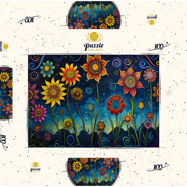 Darstellung des Puzzle Motivs Whimsical Nighttime Flower Garden 100 Puzzle Schachtel 3D Modell