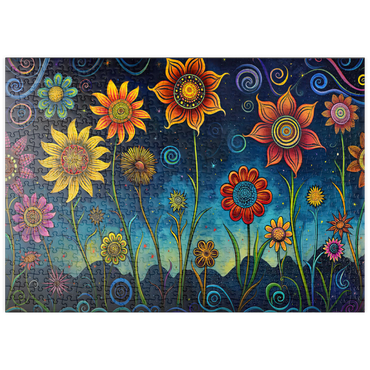 Darstellung des Puzzle Motivs puzzleplate Whimsical Nighttime Flower Garden 500 Puzzle