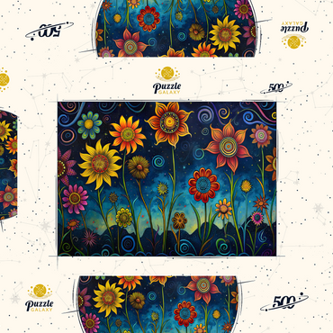 Darstellung des Puzzle Motivs Whimsical Nighttime Flower Garden 500 Puzzle Schachtel 3D Modell