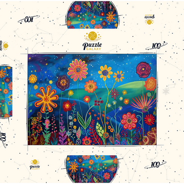 Darstellung des Puzzle Motivs Starry Night Flower Meadow 100 Puzzle Schachtel 3D Modell