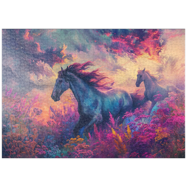 Darstellung des Puzzle Motivs puzzleplate Majestic Horses in Vibrant Fantasy Landscape 1000 Puzzle