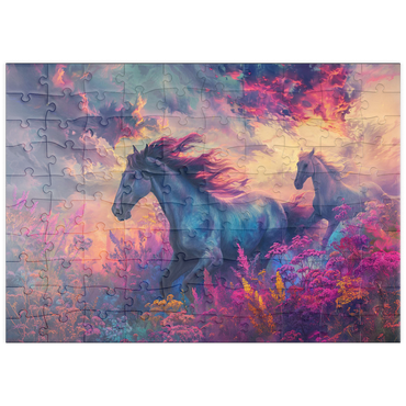 Darstellung des Puzzle Motivs puzzleplate Majestic Horses in Vibrant Fantasy Landscape 100 Puzzle