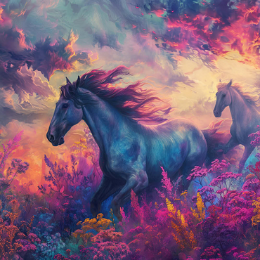 Darstellung des Puzzle Motivs Majestic Horses in Vibrant Fantasy Landscape 100 Puzzle 3D Modell