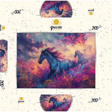 Darstellung des Puzzle Motivs Majestic Horses in Vibrant Fantasy Landscape 200 Puzzle Schachtel 3D Modell
