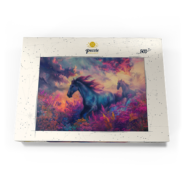 Darstellung des Puzzle Motivs Majestic Horses in Vibrant Fantasy Landscape 500 Puzzle Schachtel Ansicht3