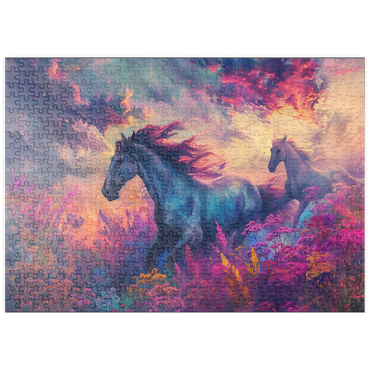 Darstellung des Puzzle Motivs puzzleplate Majestic Horses in Vibrant Fantasy Landscape 500 Puzzle