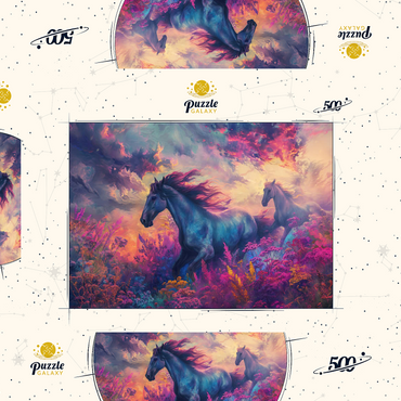 Darstellung des Puzzle Motivs Majestic Horses in Vibrant Fantasy Landscape 500 Puzzle Schachtel 3D Modell
