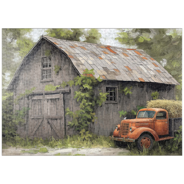 Darstellung des Puzzle Motivs puzzleplate Rustic Barn and Vintage Hay Truck 1000 Puzzle