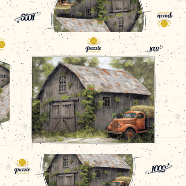 Darstellung des Puzzle Motivs Rustic Barn and Vintage Hay Truck 1000 Puzzle Schachtel 3D Modell