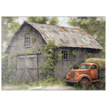 Darstellung des Puzzle Motivs puzzleplate Rustic Barn and Vintage Hay Truck 100 Puzzle