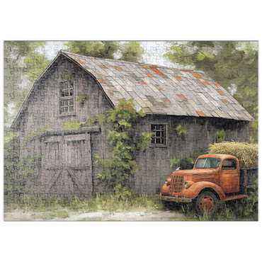 Darstellung des Puzzle Motivs puzzleplate Rustic Barn and Vintage Hay Truck 500 Puzzle