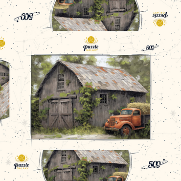 Darstellung des Puzzle Motivs Rustic Barn and Vintage Hay Truck 500 Puzzle Schachtel 3D Modell